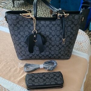 Elegant Black Patterned Women's Bag Set